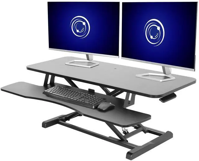 Main image of VIVO Black Height Adjustable 42" Standing Desk Monitor Riser, Sit Stand Tabletop