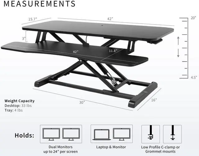 Alt view image 3 of 7 - VIVO Black Height Adjustable 42" Standing Desk Monitor Riser, Sit Stand Tabletop