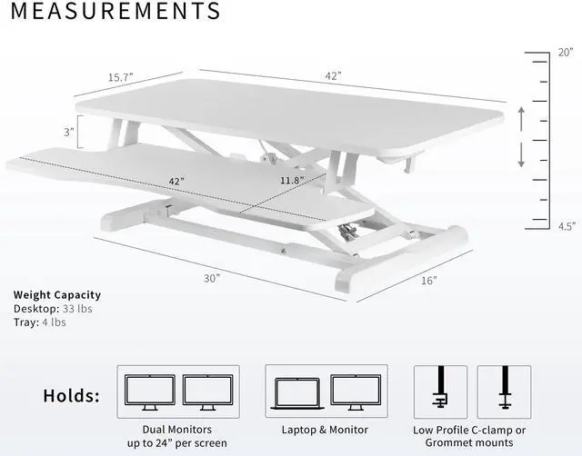 Alt view image 3 of 7 - VIVO White Height Adjustable 42" Standing Desk Monitor Riser, Sit Stand Tabletop