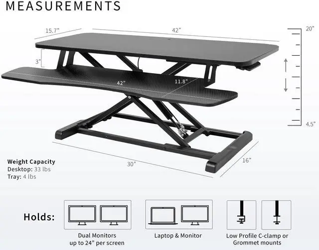 Alt view image 3 of 7 - VIVO Black Carbon Fiber Height Adjustable Extra Wide 42" Standing Desk Monitor Riser, Desktop Converter (DESK-V042KR)