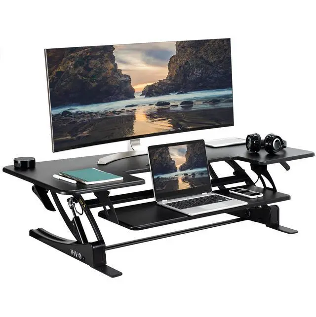 Main image of VIVO Black Height Adjustable Stand up Desk Converter, 48" Sit to Stand Tabletop Monitor Riser (DESK-V048V)