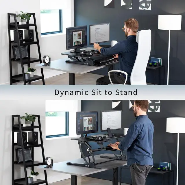 Alt view image 3 of 7 - VIVO Black Height Adjustable Stand up Desk Converter, 48" Sit to Stand Tabletop Monitor Riser (DESK-V048V)