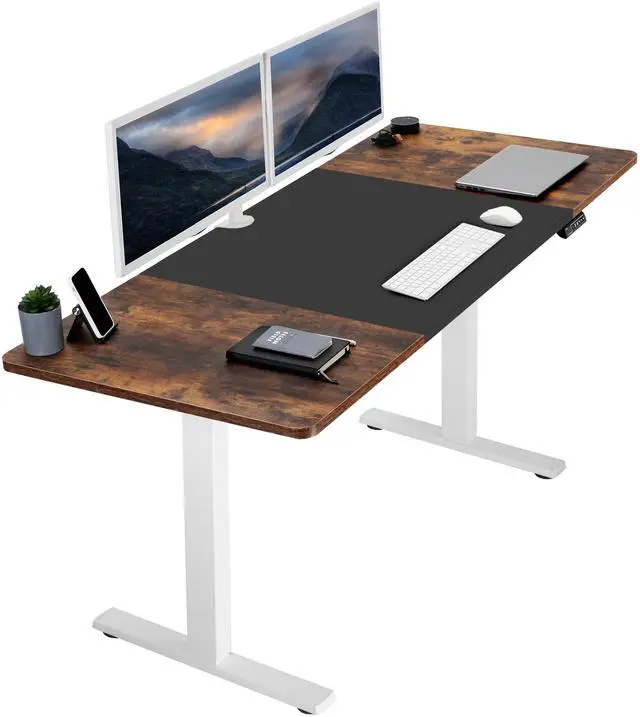 Main image of VIVO Electric 71 x 30 Desk, Black & Rustic Vintage Brown Table Top, White Frame