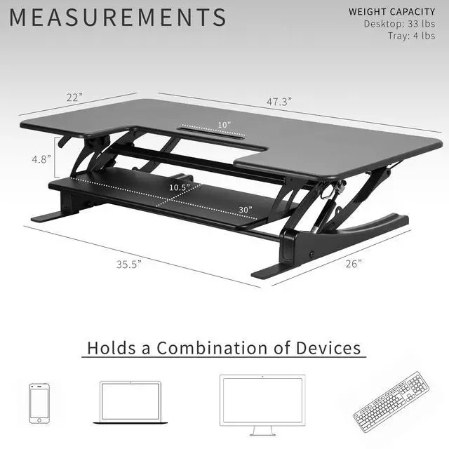 Alt view image 4 of 7 - VIVO Black Height Adjustable Stand up Desk Converter, 48" Sit to Stand Tabletop Monitor Riser (DESK-V048V)