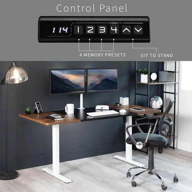 Alt view image 6 of 7 - VIVO Electric 71 x 30 Desk, Black & Rustic Vintage Brown Table Top, White Frame