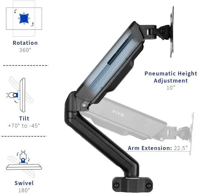 Alt view image 4 of 7 - VIVO Universal Pneumatic Pole Mount Monitor Arm with VESA Bracket, Fits 17" to 32" Screens (MOUNT-POLE05O)