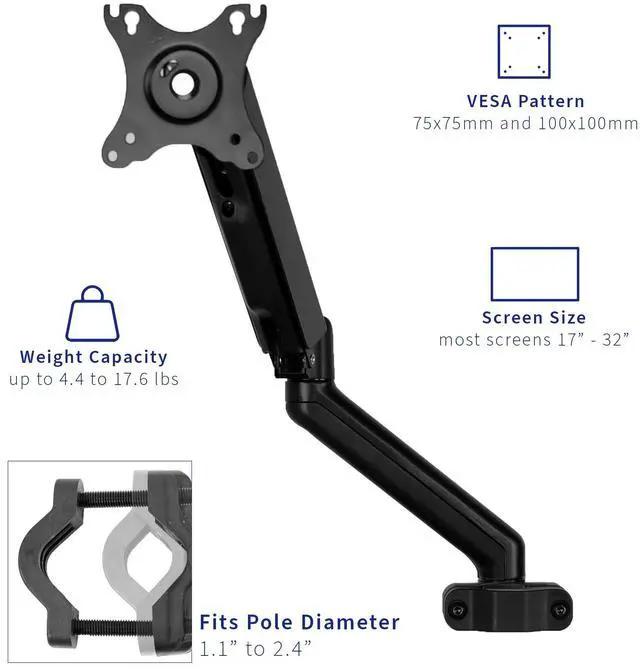 Alt view image 3 of 7 - VIVO Universal Pneumatic Pole Mount Monitor Arm with VESA Bracket, Fits 17" to 32" Screens (MOUNT-POLE05O)