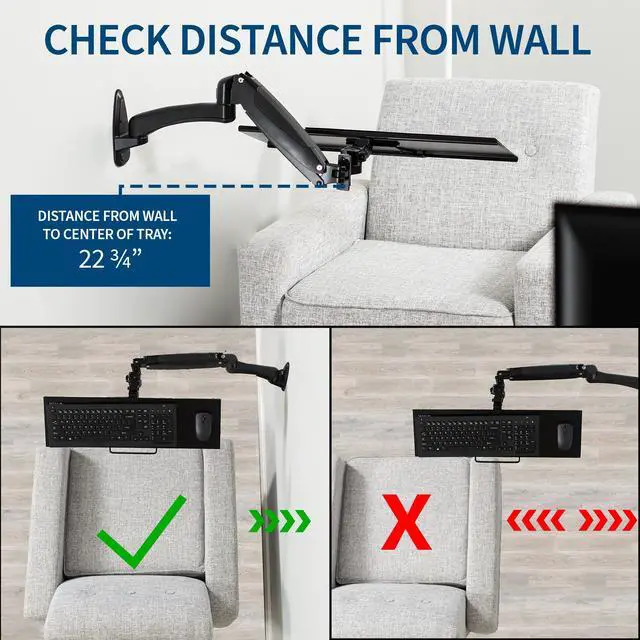 Alt view image 6 of 7 - VIVO Articulating Keyboard & Mouse Platform Wall Mount, Keyboard Tray Arm