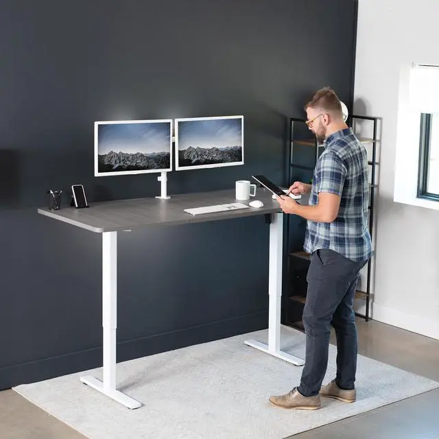 Alt view image 2 of 7 - VIVO Electric 71 x 30 Stand Up Desk, Dark Gray Table Top, White Frame