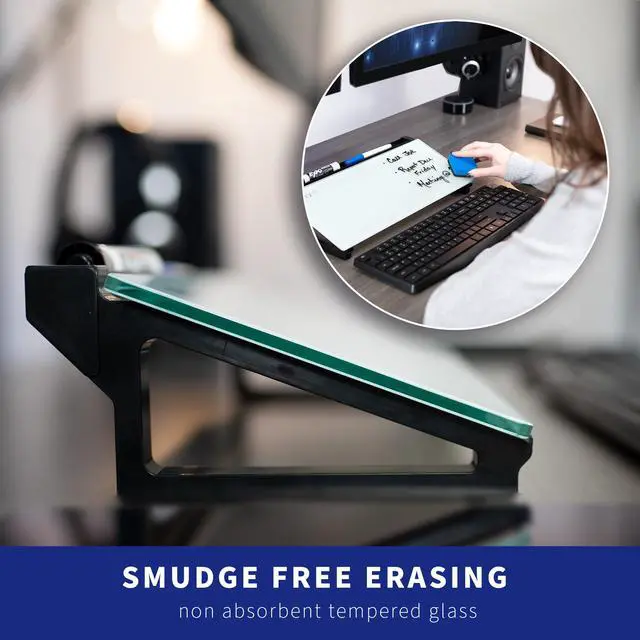 Alt view image 4 of 7 - VIVO Glass 16 x 7 inch Desktop Whiteboard with Marker Slot and Open Storage