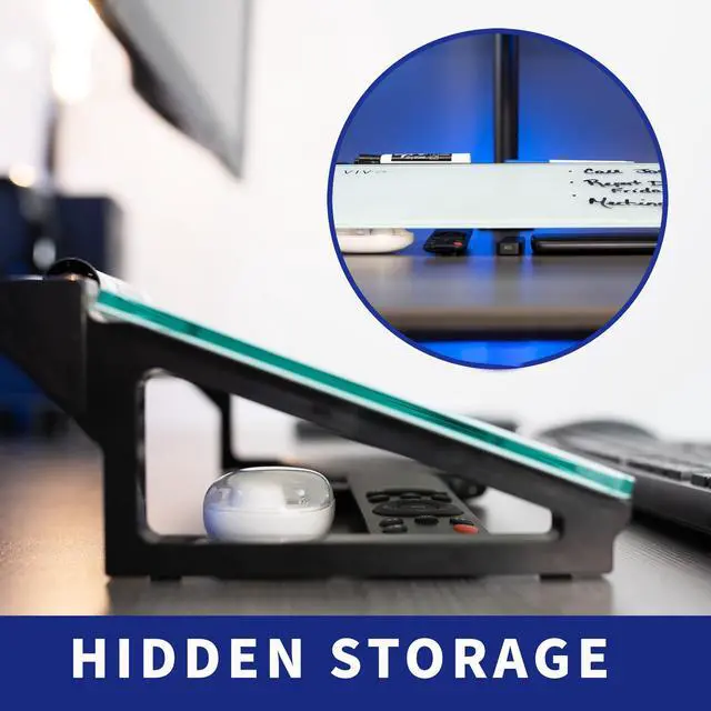 Alt view image 6 of 7 - VIVO Glass 16 x 7 inch Desktop Whiteboard with Marker Slot and Open Storage