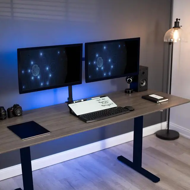 Alt view image 7 of 7 - VIVO Glass 16 x 7 inch Desktop Whiteboard with Marker Slot and Open Storage