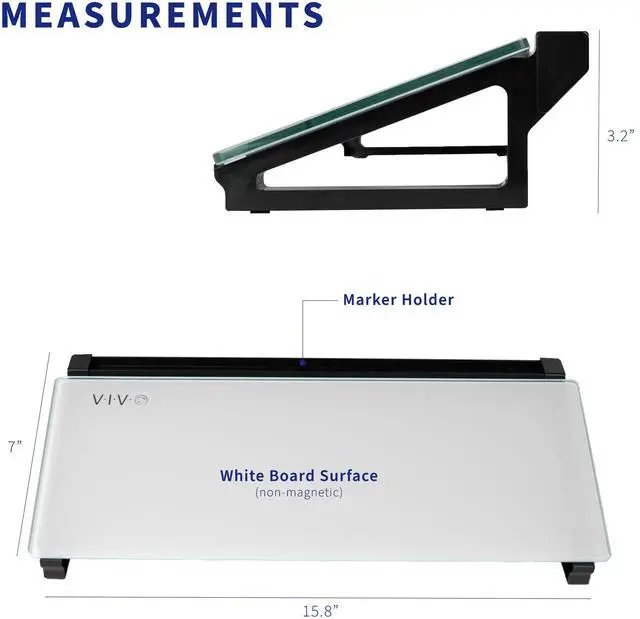 Alt view image 3 of 7 - VIVO Glass 16 x 7 inch Desktop Whiteboard with Marker Slot and Open Storage