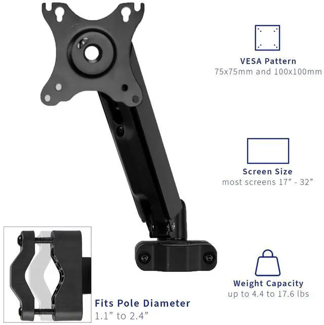 Alt view image 3 of 7 - VIVO Steel Universal Pole Mount, Pneumatic Monitor Arm with VESA Bracket, Fits 17" to 32" Screens, MOUNT-POLE05A