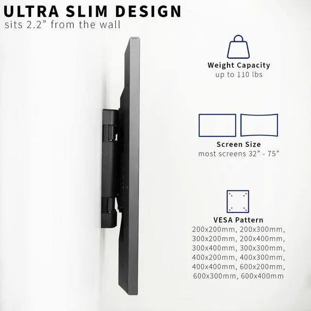 Alt view image 3 of 7 - VIVO Steel Low Profile Electric Swing TV Wall Mount for 32 to 75 LCD LED Screens, Motorized TV Bracket (MOUNT-E-WM075)