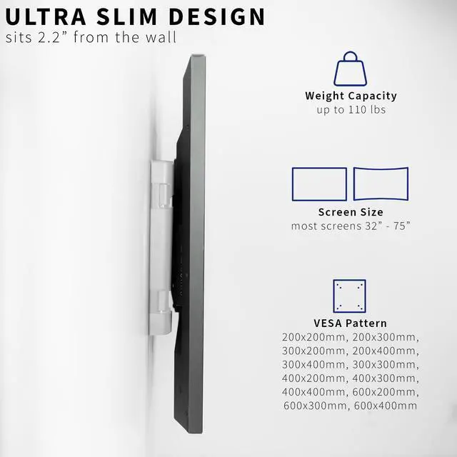 Alt view image 3 of 7 - VIVO White Steel Low Profile Electric Adjustable Swing 32" to 75" TV Wall Mount