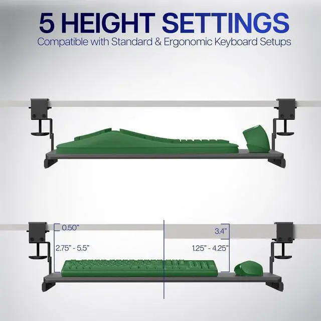 Alt view image 5 of 7 - VIVO White Clamp-on Height Adjustable Keyboard & Mouse Under Desk Slider Tray | 27" x 11" Platform Drawer (MOUNT-KB05HW)