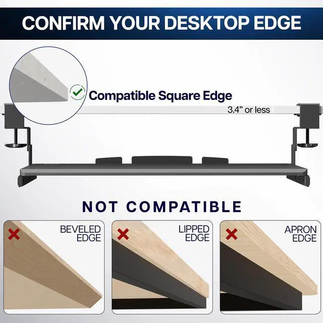 Alt view image 7 of 7 - VIVO White Clamp-on Height Adjustable Keyboard & Mouse Under Desk Slider Tray | 27" x 11" Platform Drawer (MOUNT-KB05HW)