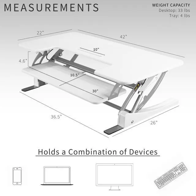 Alt view image 4 of 7 - VIVO White Height Adjustable Extra Wide 42" Stand Up Desk Converter Workstation
