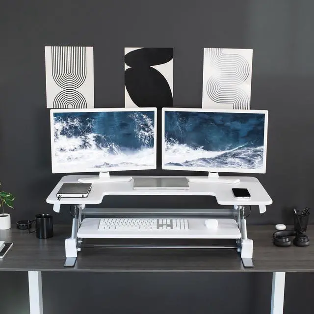Alt view image 7 of 7 - VIVO White Height Adjustable Extra Wide 42" Stand Up Desk Converter Workstation