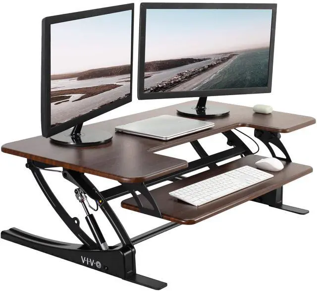 Main image of VIVO Dark Walnut Height Adjustable Extra Wide 42" Stand Up Desktop Converter