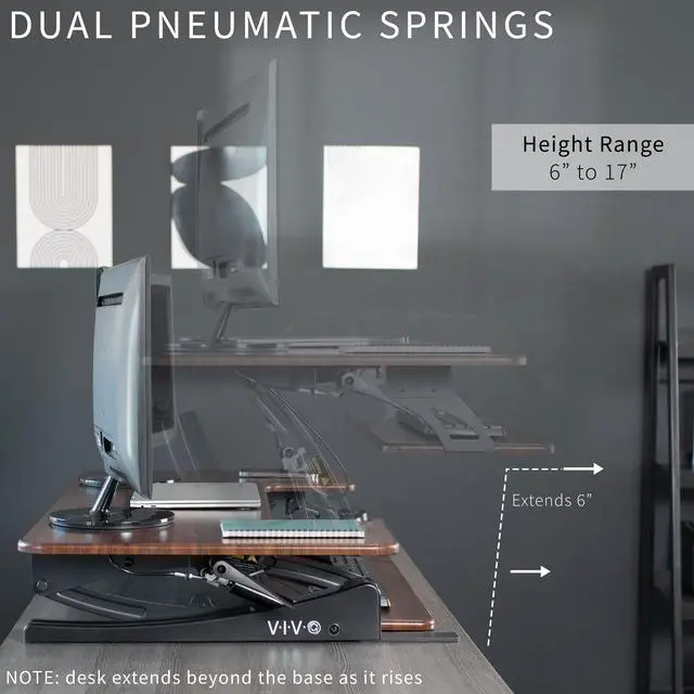 Alt view image 5 of 7 - VIVO Dark Walnut Height Adjustable Extra Wide 42" Stand Up Desktop Converter