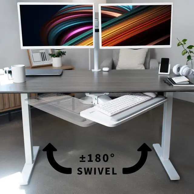 Alt view image 7 of 7 - VIVO White Adjustable Computer Keyboard & Mouse Platform Tray Under Desk Mount