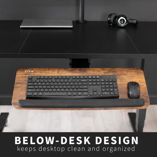 Alt view image 7 of 7 - VIVO Rustic Vintage Brown Computer Keyboard & Mouse Tray, Under Table Desk Mount