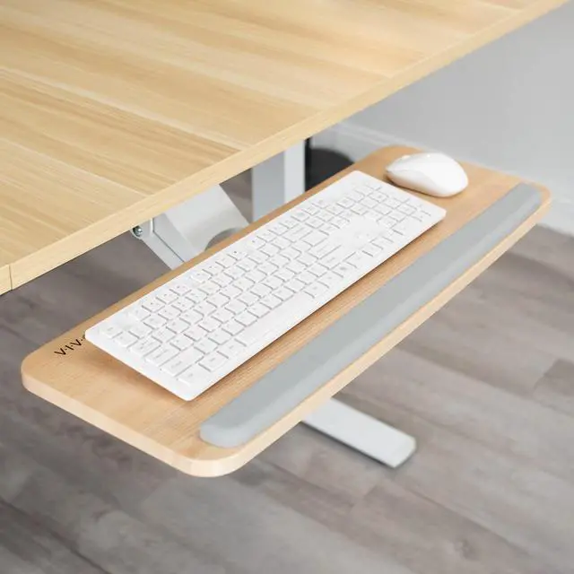 Alt view image 2 of 7 - VIVO Light Wood Adjustable Computer Keyboard & Mouse Tray Under Table Desk Mount