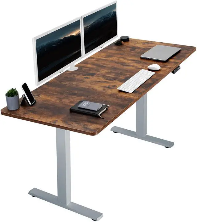 Main image of VIVO Electric 71 x 30 Stand Up Desk, Rustic Vintage Brown Table Top, Gray Frame