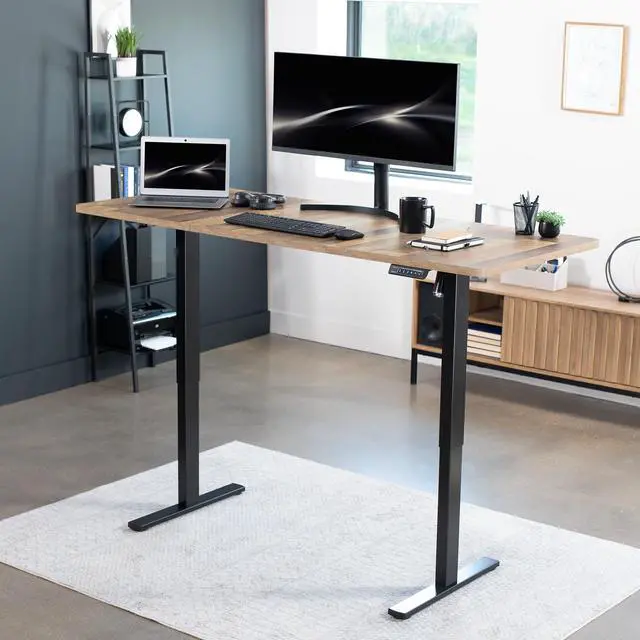 Alt view image 2 of 7 - VIVO Electric 71 x 30 Stand Up Desk, Reclaimed Wood Table Top, Black Frame