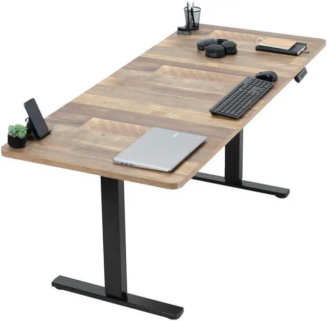 Main image of VIVO Electric 71 x 30 Stand Up Desk, Reclaimed Wood Table Top, Black Frame
