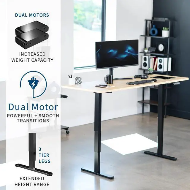 Alt view image 2 of 7 - VIVO Electric 71 x 30 Stand Up Desk, Light Wood Table Top, Black Frame