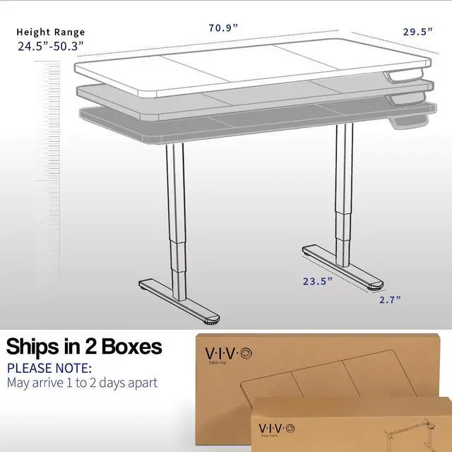 Alt view image 5 of 7 - VIVO Electric 71 x 30 Stand Up Desk, Light Wood Table Top, Black Frame