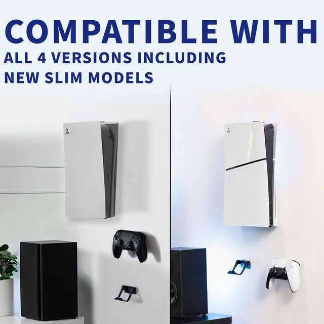 Alt view image 2 of 7 - VIVO Black Steel Wall Mount Bracket Designed for PS5 Gaming Console, Vertical Display, 2 Controller Mounts (MOUNT-PS5B)