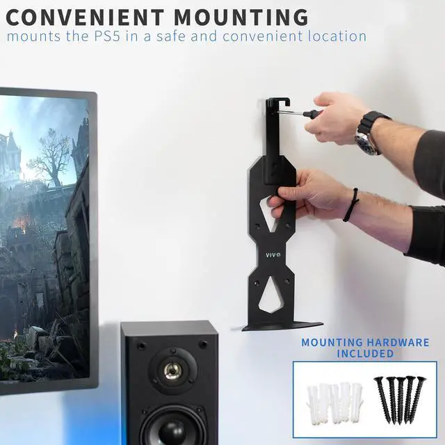 Alt view image 5 of 7 - VIVO Black Steel Wall Mount Bracket Designed for PS5 Gaming Console, Vertical Display, 2 Controller Mounts (MOUNT-PS5B)