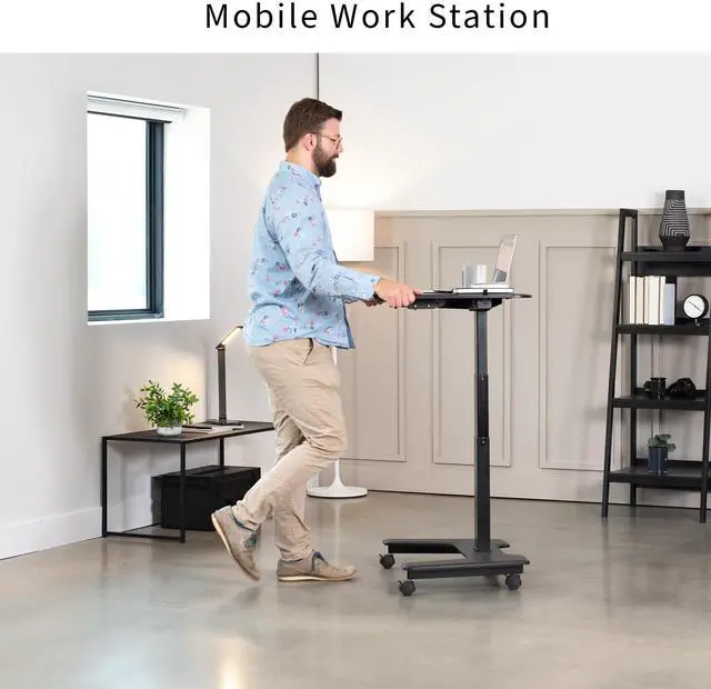 Alt view image 4 of 7 - VIVO Black Electric 36" Mobile Height Adjustable Two Platform Standing Desk Rolling Workstation (DESK-V111VT)