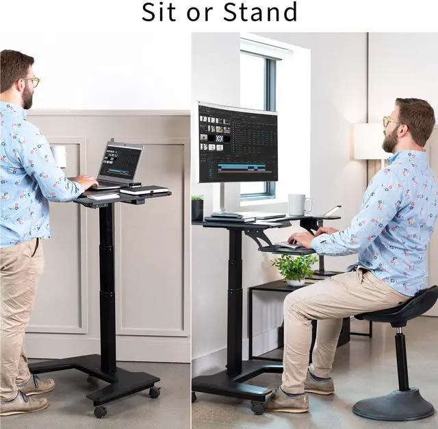 Alt view image 6 of 7 - VIVO Black Electric 36" Mobile Height Adjustable Two Platform Standing Desk Rolling Workstation (DESK-V111VT)
