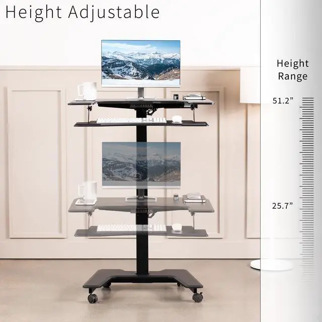 Alt view image 5 of 7 - VIVO Black Electric 36" Mobile Height Adjustable Two Platform Standing Desk Rolling Workstation (DESK-V111VT)