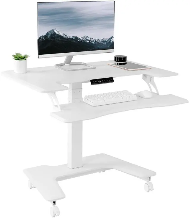 Main image of VIVO White 36" Electric Mobile Height Adjustable Two Platform Standing Desk