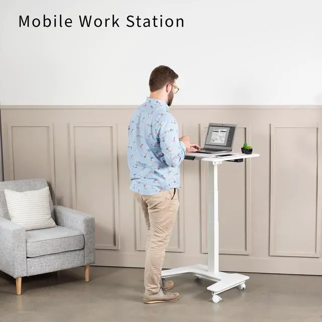 Alt view image 4 of 7 - VIVO White 36" Electric Mobile Height Adjustable Two Platform Standing Desk