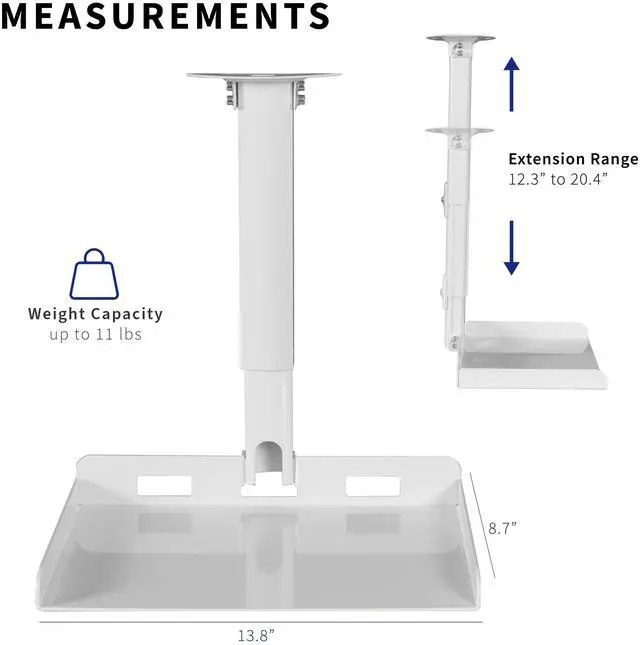 Alt view image 3 of 8 - VIVO White Universal Ceiling Extending Projector Tray, Height Adjustable