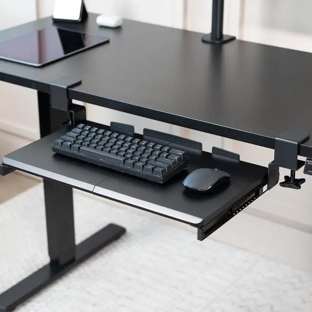 Alt view image 2 of 7 - VIVO Black Small Clamp-on Computer Keyboard and Mouse Under Desk Slider Tray