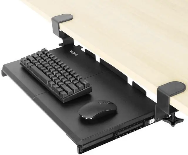 Main image of VIVO Black Small Clamp-on Computer Keyboard and Mouse Under Desk Slider Tray