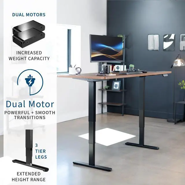 Alt view image 2 of 7 - VIVO Electric 71x30 Stand Up Desk, Rustic Vintage Brown Table Top, Black Frame