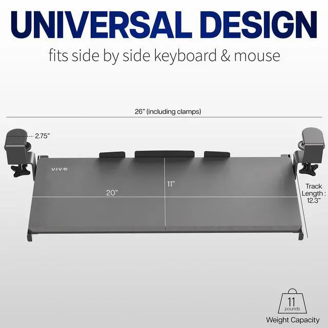Alt view image 4 of 7 - VIVO Small Clamp-on Keyboard & Mouse Under Desk Tray, 20" x 11" Platform, Light Wood Top, White Frame (MOUNT-KB05ES-A)