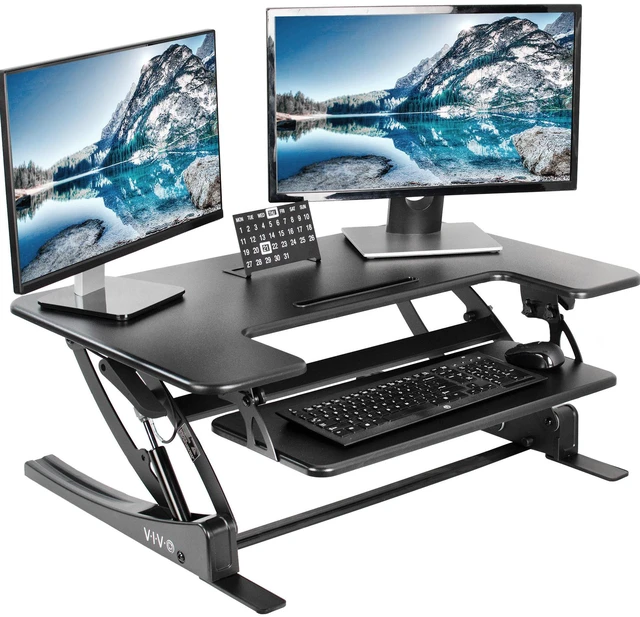 Alt view image 6 of 14 - VIVO Black Height Adjustable Standing Desk Monitor Riser Tabletop Sit to Stand