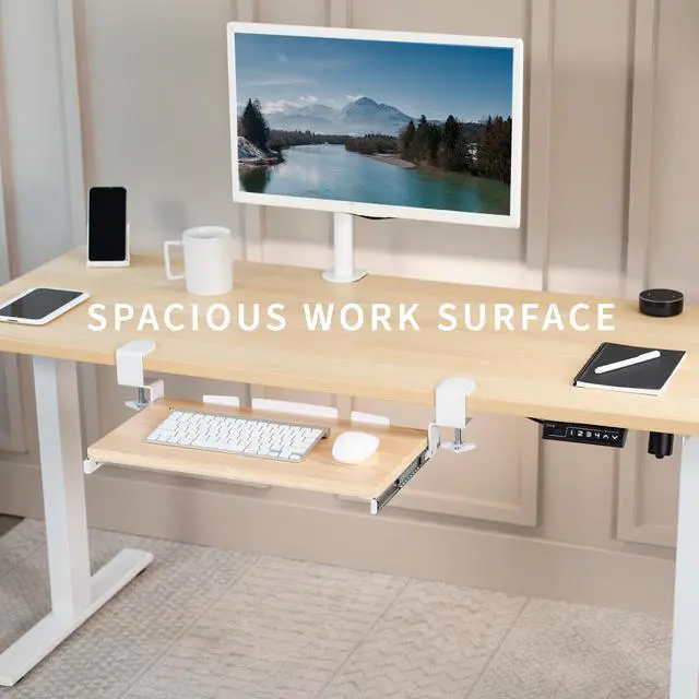 Alt view image 7 of 7 - VIVO Small Clamp-on Keyboard & Mouse Under Desk Tray, 20" x 11" Platform, Light Wood Top, White Frame (MOUNT-KB05ES-A)