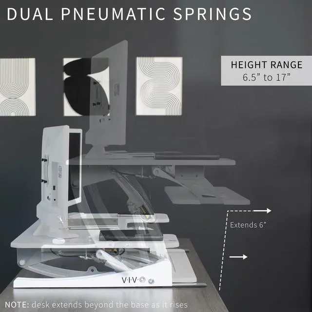 Alt view image 5 of 7 - VIVO White Height Adjustable Standing Desk Monitor Riser Tabletop Sit to Stand