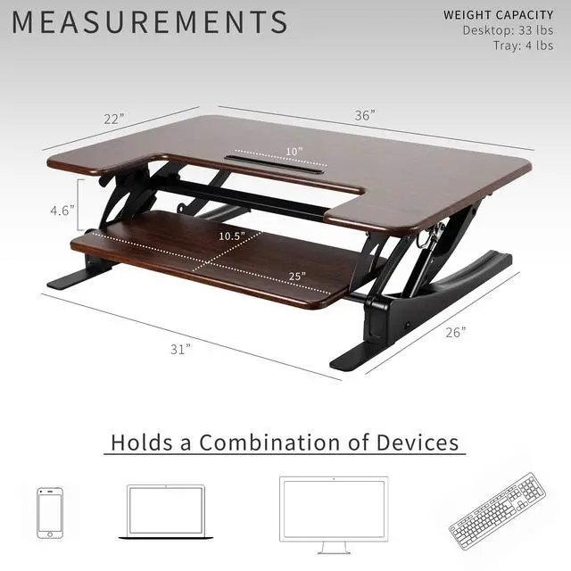 Alt view image 4 of 7 - VIVO Dark Wood Height Adjustable Stand up Desk Converter | 36" Sit to Stand Tabletop Monitor Riser (DESK-V000VD)
